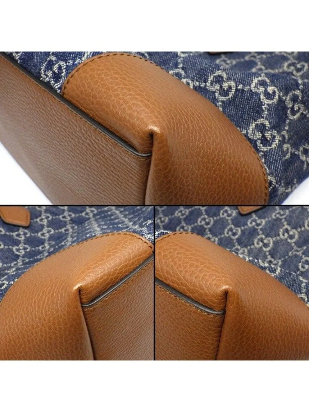 Gucci Tote Bag Ophidia Medium Blue GG Denim Brown Leather Gold